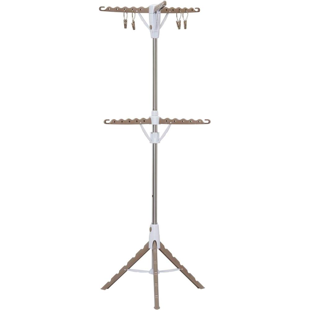 image:imageHousehold Essentials 2 Tier Tripod Clothes Drying Rack Air Dryer and Garment Rack Use to Dry Laundry or Hang Clothes Portable and Compact Tan