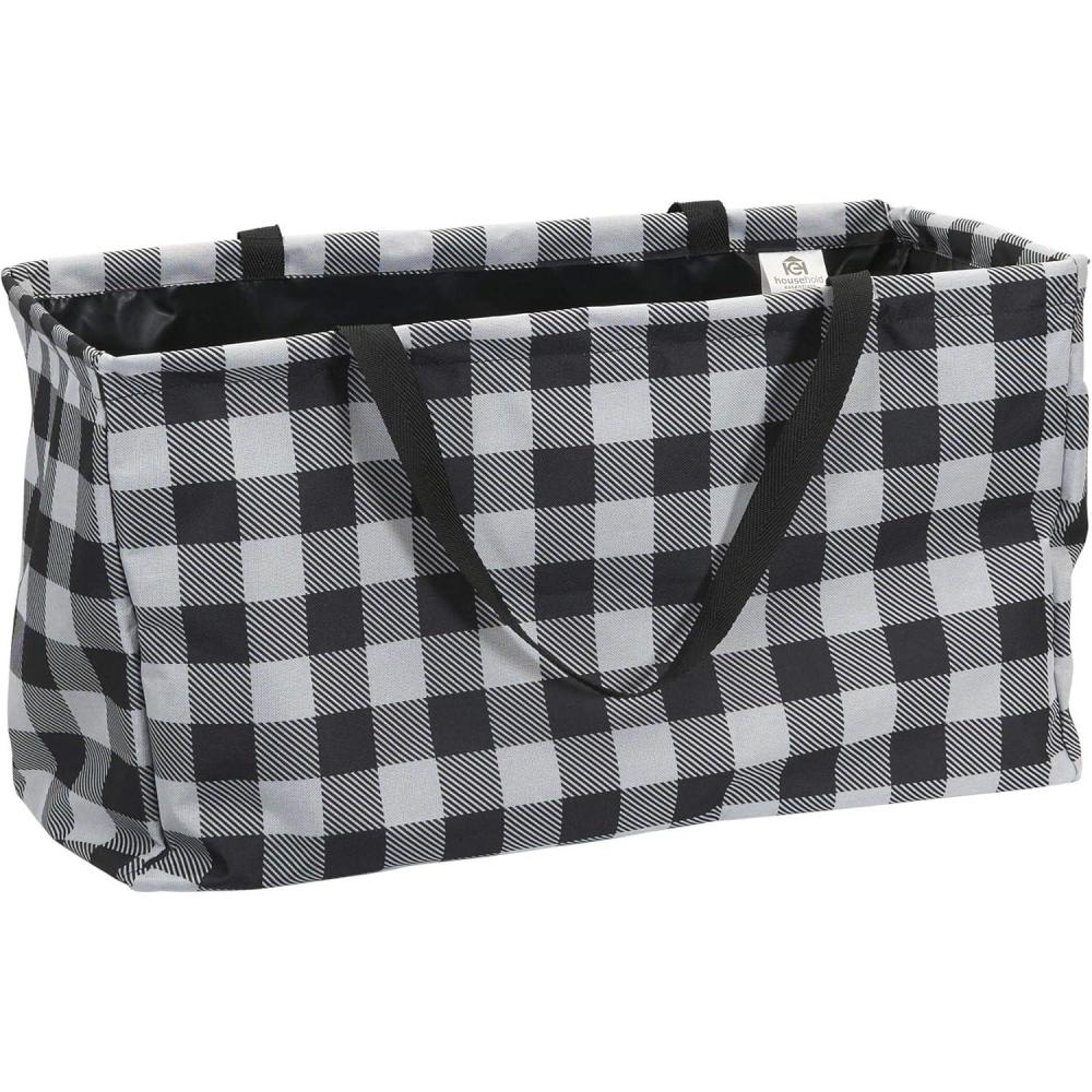 image:imageHousehold Essentials 22121 Krush Canvas Utility Tote Reusable Grocery Shopping Bag Laundry Carry Bag BlackBuffalo Plaid