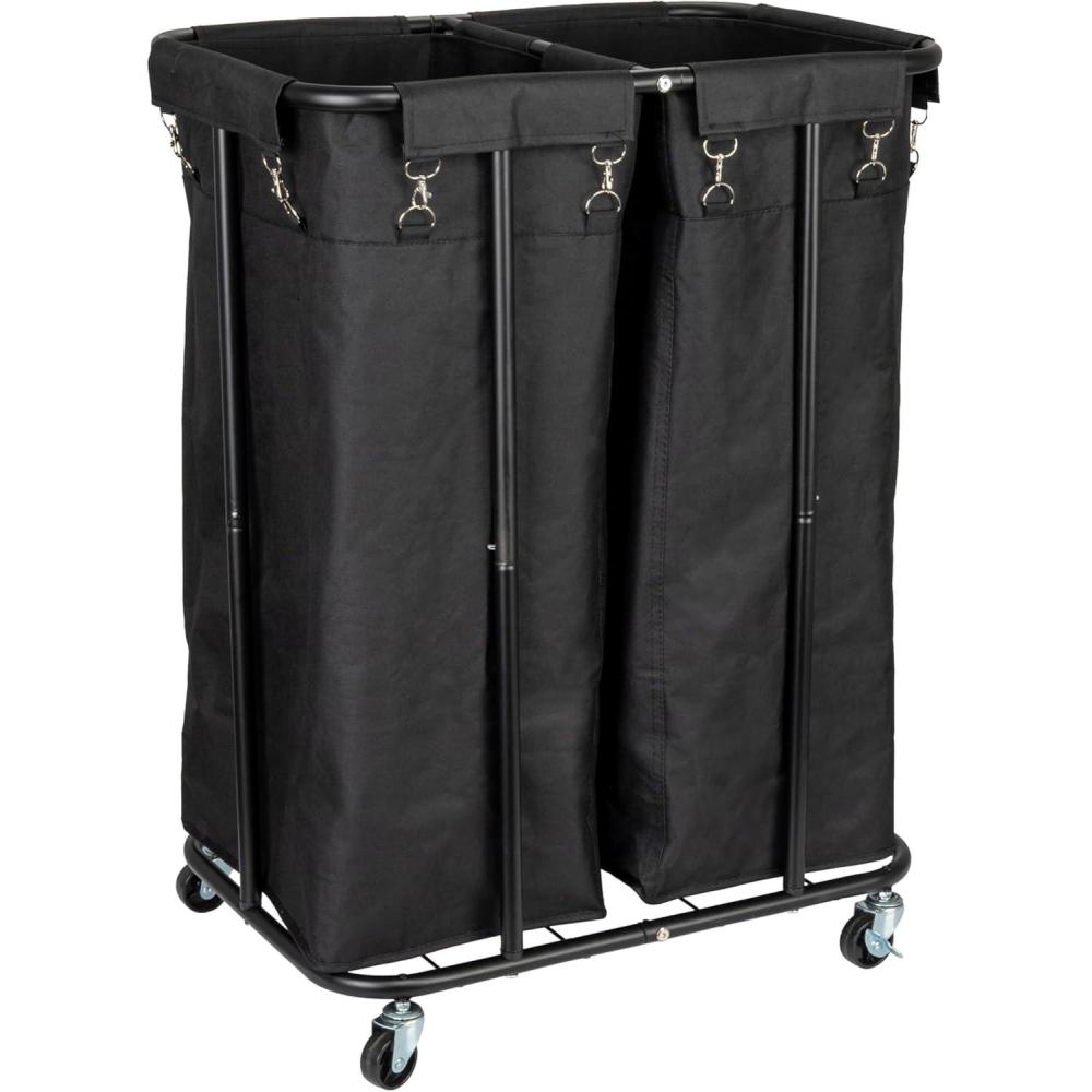 image:imageHousehold Essentials 2Bag Rolling Laundry Sorter NaturalBlackBlack