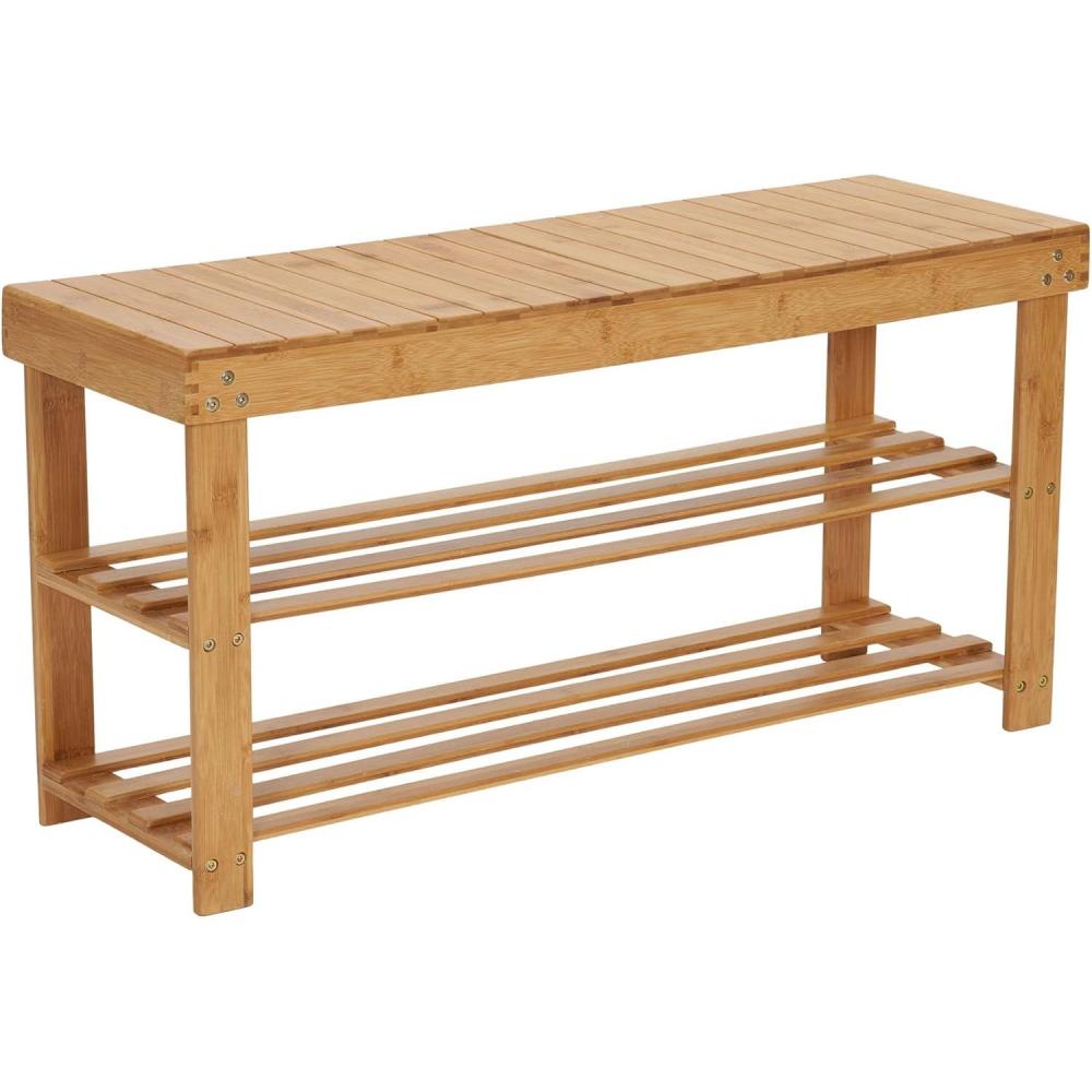 image:imageHousehold Essentials 2Shelf Bamboo Bench Slatted Bench Seat with Storage Shelves Sturdy Lightweight Versatile and Stylish Easy to Assemble Perfect for The Entryway Bedroom or Garage Natural