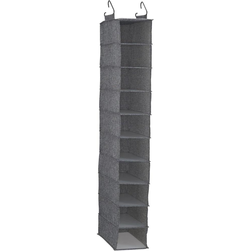 image:imageHousehold Essentials 311322 Hanging Shoe Storage Organizer for Closets 10 Pocket Shelves  Natural CanvasGraphite