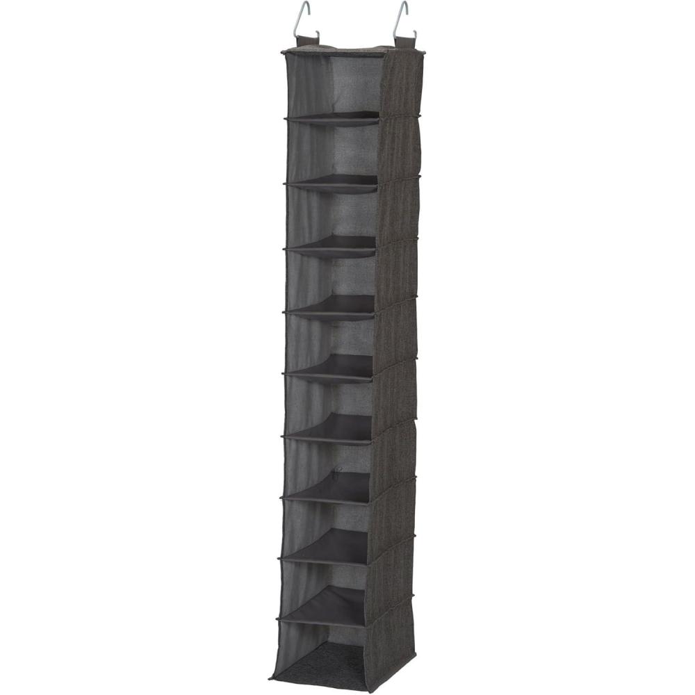 image:imageHousehold Essentials 311322 Hanging Shoe Storage Organizer for Closets 10 Pocket Shelves  Natural CanvasGrey
