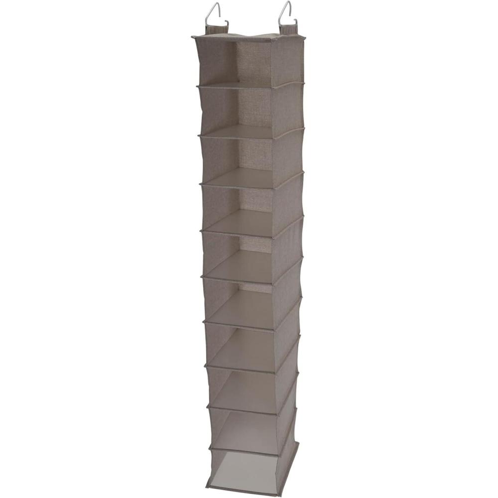 image:imageHousehold Essentials 311322 Hanging Shoe Storage Organizer for Closets 10 Pocket Shelves  Natural CanvasSilver