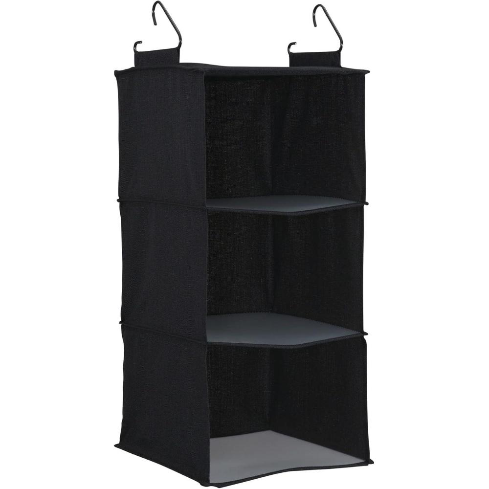 image:imageHousehold Essentials 311342 Hanging Closet Organizer 3 Pocket Shelves Natural CanvasBlack