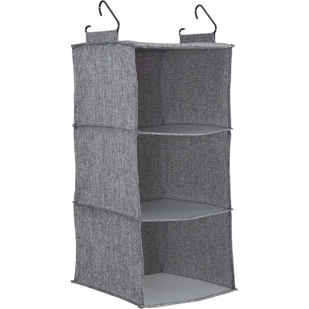 image:imageHousehold Essentials 311342 Hanging Closet Organizer 3 Pocket Shelves Natural CanvasGraphite