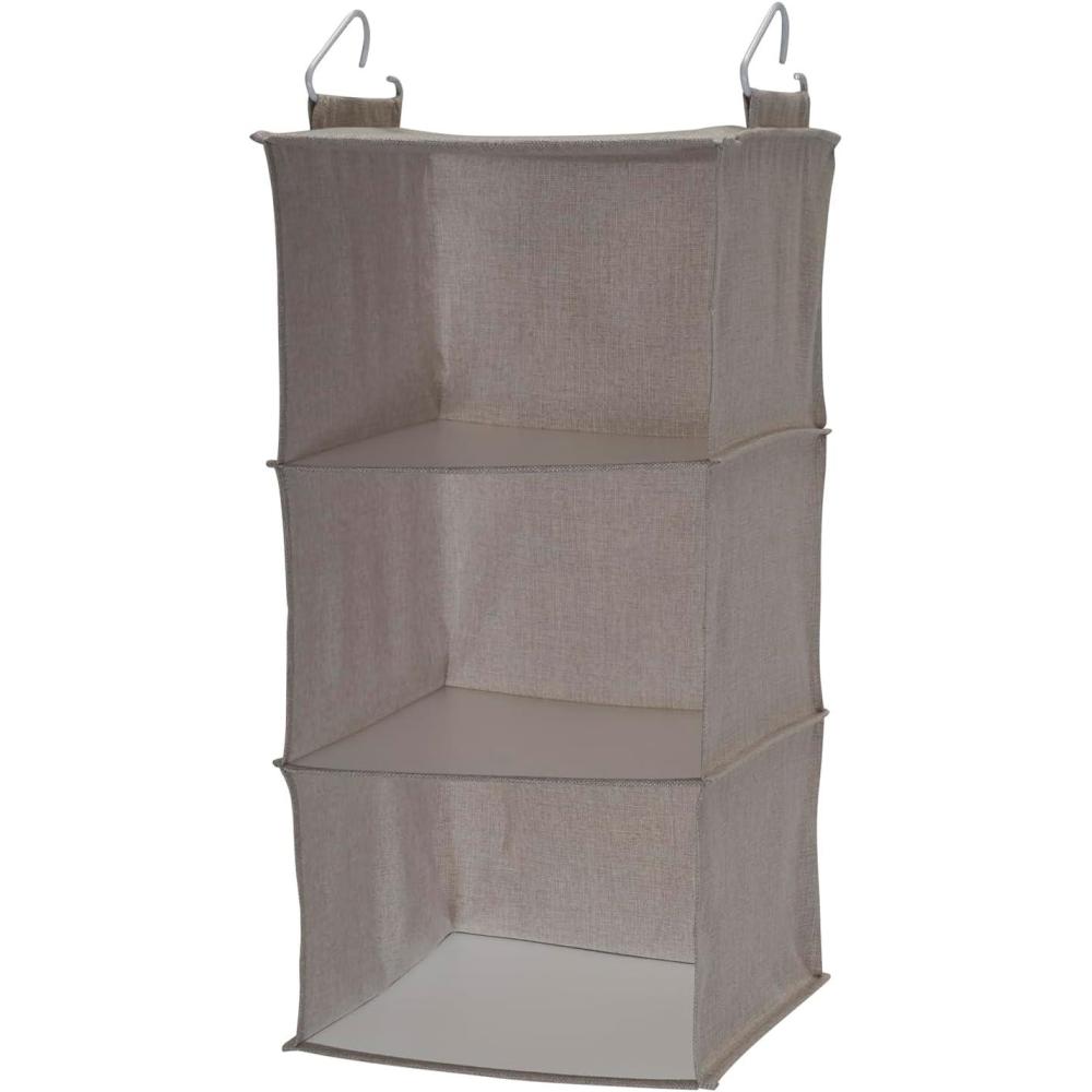 image:imageHousehold Essentials 311342 Hanging Closet Organizer 3 Pocket Shelves Natural CanvasSilver