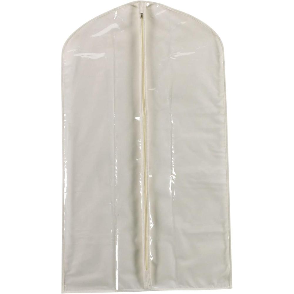 image:imageHousehold Essentials 311393 Hanging Garment Bag Suit and Jacket Protector Natural Cotton Canvas with Clear Vinyl Cover OffWhiteSuit Protector