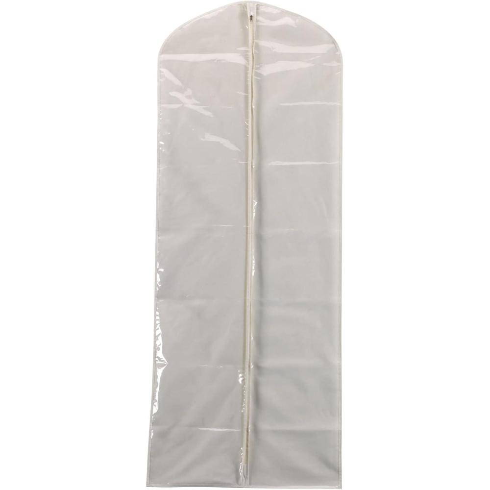 image:imageHousehold Essentials 311395 Hanging Garment Bag Dress Natural Cotton Canvas with Clear Vinyl Cover Gown ProtectorOffWhiteGown Protector