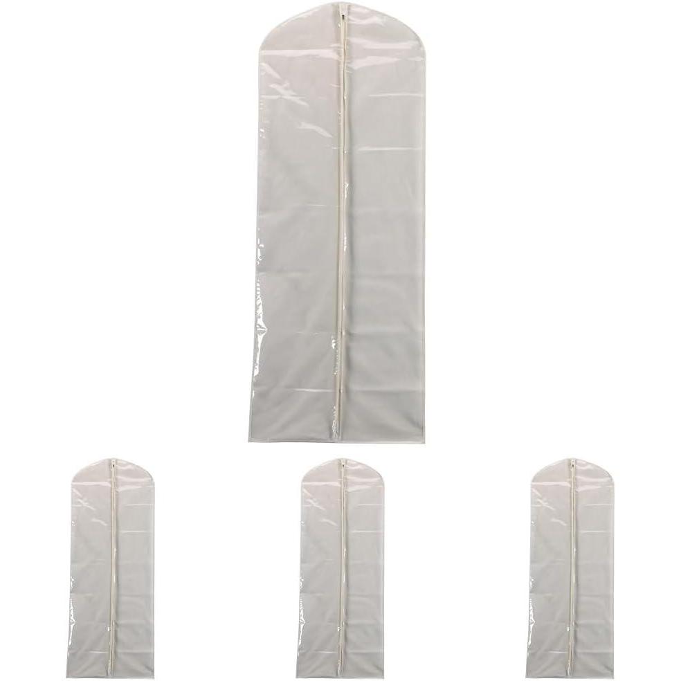 image:imageHousehold Essentials 311395 Hanging Garment Bag Dress Natural Cotton Canvas with Clear Vinyl Cover Gown ProtectorOffWhiteGown Protector Pack of 4