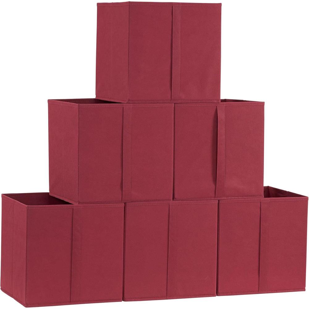 image:imageHousehold Essentials 3321 Foldable Fabric Storage Bins Set of 6 Cubby Cubes with Vertical Handles 6 Pack RedMaroon