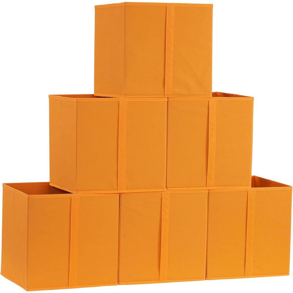image:imageHousehold Essentials 3321 Foldable Fabric Storage Bins Set of 6 Cubby Cubes with Vertical Handles 6 Pack RedOrange