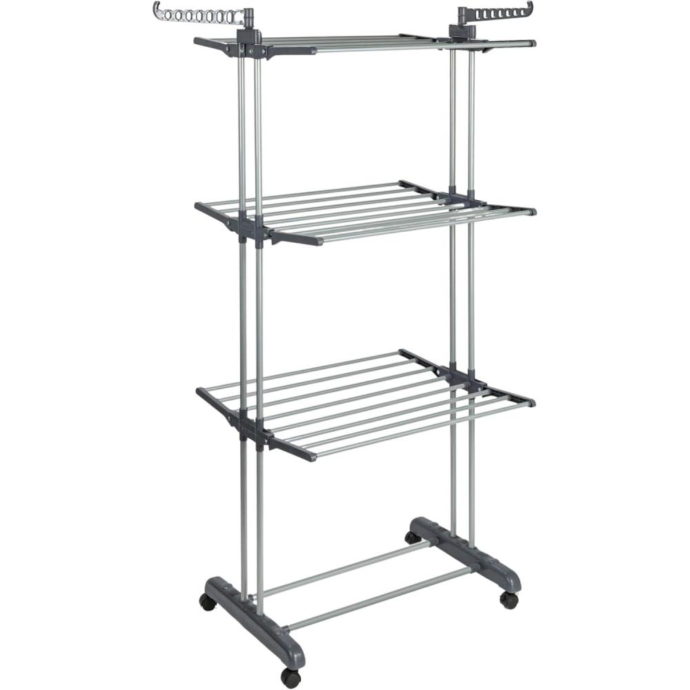 image:imageHousehold Essentials 4 Tier Stainless Steel Laundry Drying Rack with Two Side Wings Grey