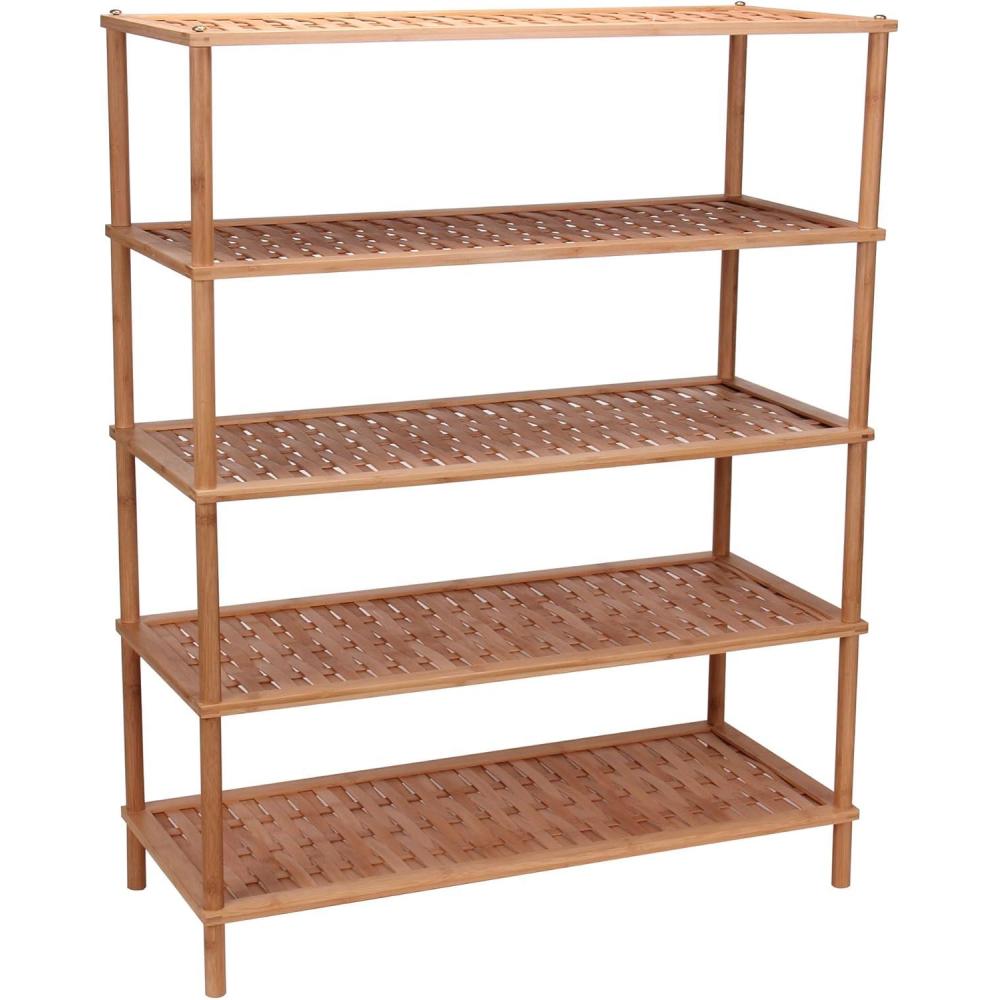 image:imageHousehold Essentials 5 Tier Bamboo Shoe Rack Lightweight Storage Shelf Basket Weave for Better Airflow Easy Assembly Great for Shoes Sweaters and More280L x 120W x 354H