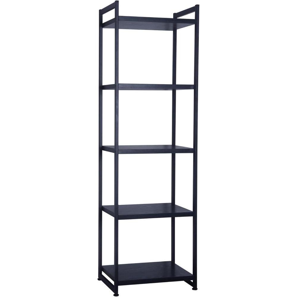 image:imageHousehold Essentials 5 Tier Storage Tower Metal Grey Shelf  Black Frame AshwoodBlack Oak