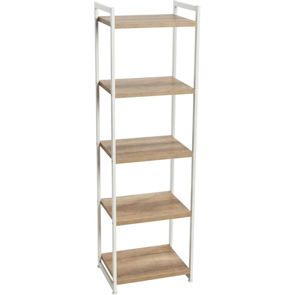 image:imageHousehold Essentials 5 Tier Storage Tower Metal Grey Shelf  Black Frame AshwoodCoastal Oak