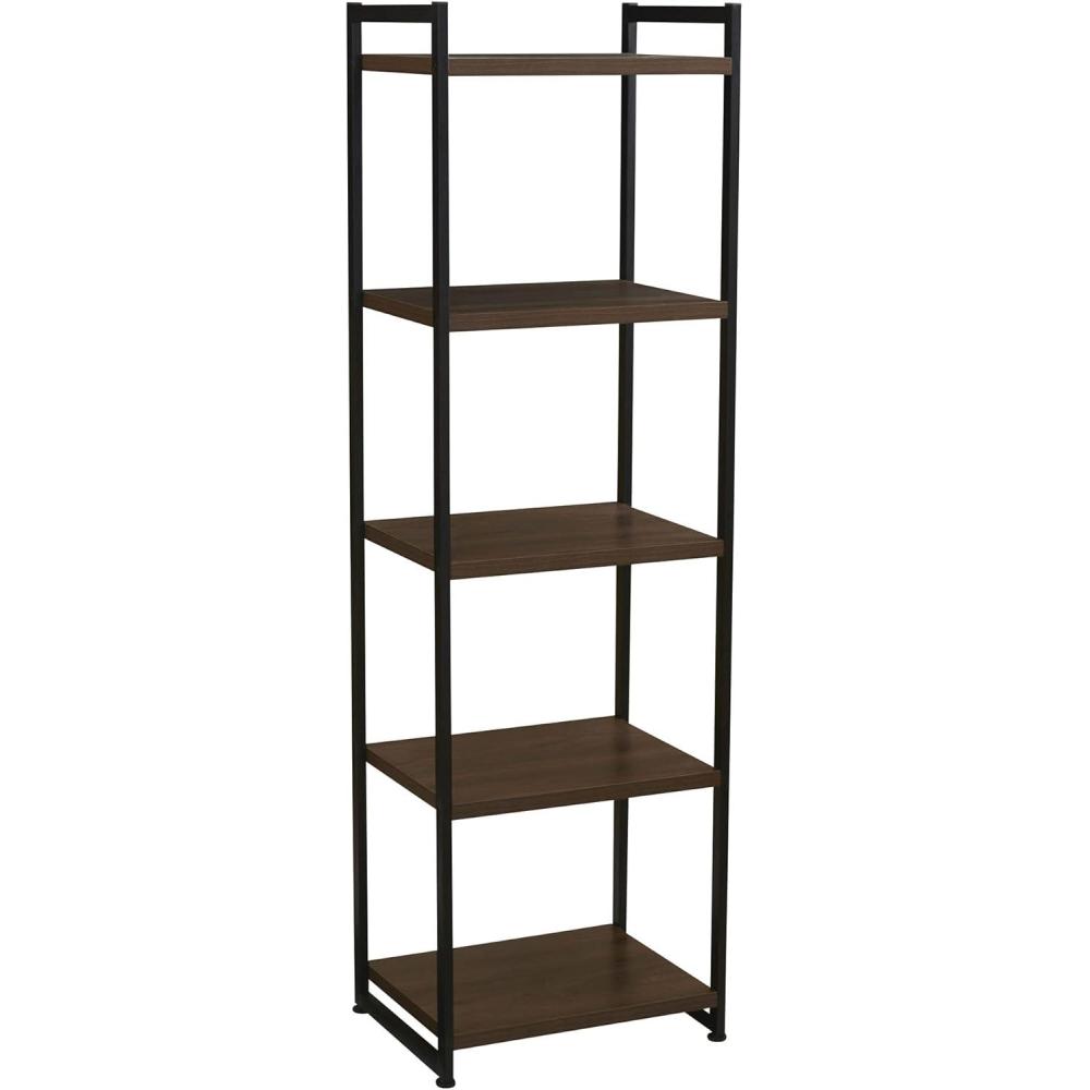 image:imageHousehold Essentials 5 Tier Storage Tower Metal Grey Shelf Black Frame AshwoodWalnut