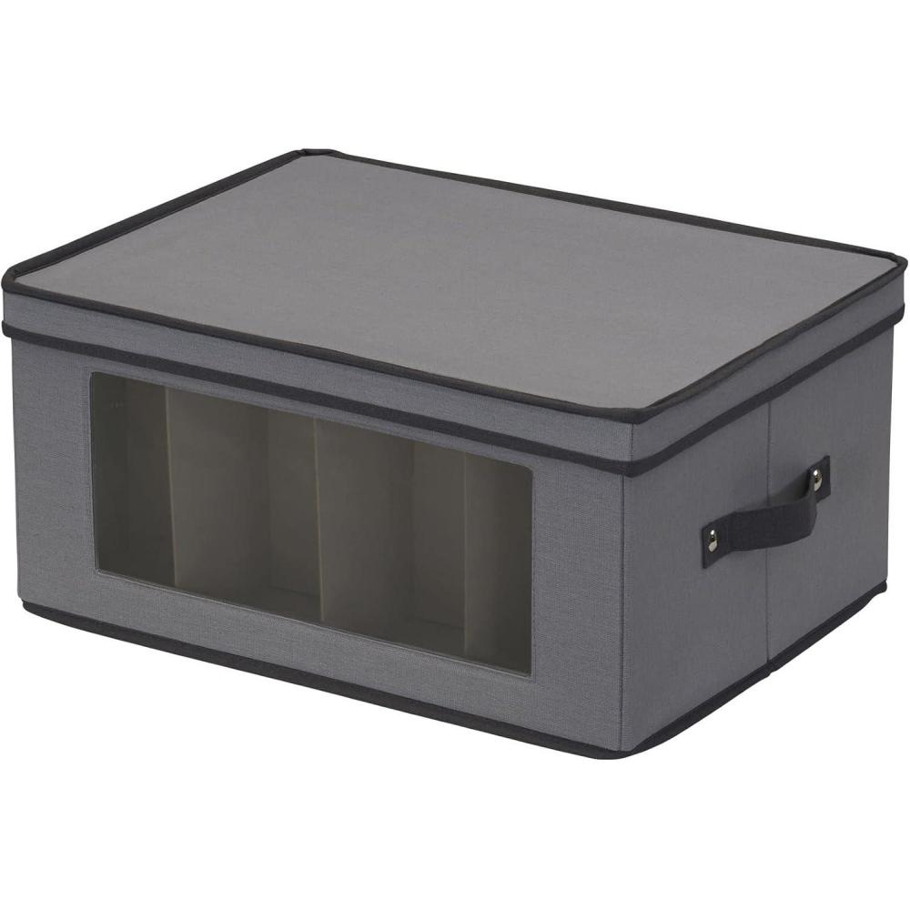 image:imageHousehold Essentials Balloon Wine Glass Storage Box Strong Frame and Handles Windowed Panel Fully Removable Lid Stackable and Foldable Perfect for Wider Stemware GrayGrey