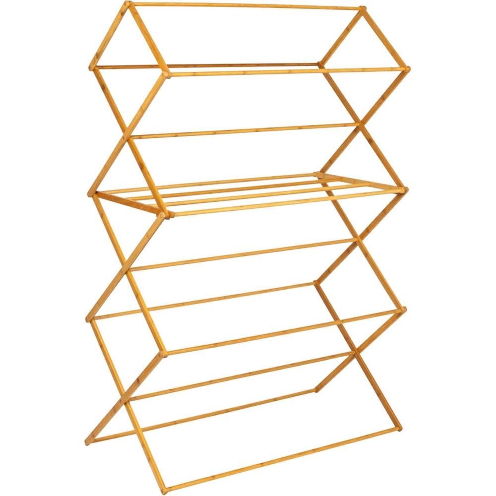 image:imageHousehold Essentials Bamboo Folding Clothes Drying Rack Large Capacity 14 Coated Metal Dowels 28 Feet of Drying Space EcoFriendly Collapsible Indoor Rack for Apartments Homes amp DormsNatural