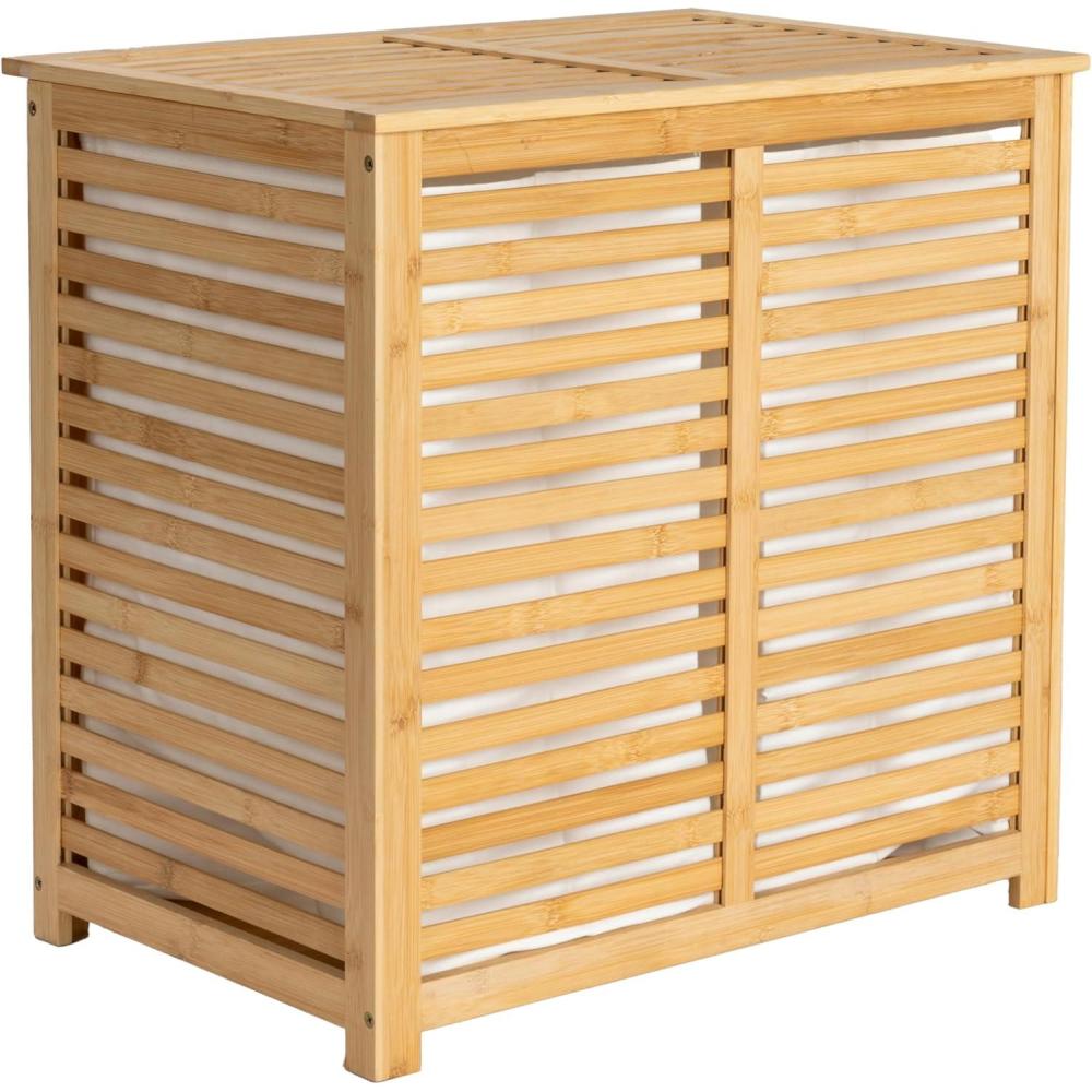 image:imageHousehold Essentials Bamboo Laundry Hamper Slated Hamper with Natural Cotton Bag Removable Bag and Foldable Frame Chic and Environmentally FriendlySorter