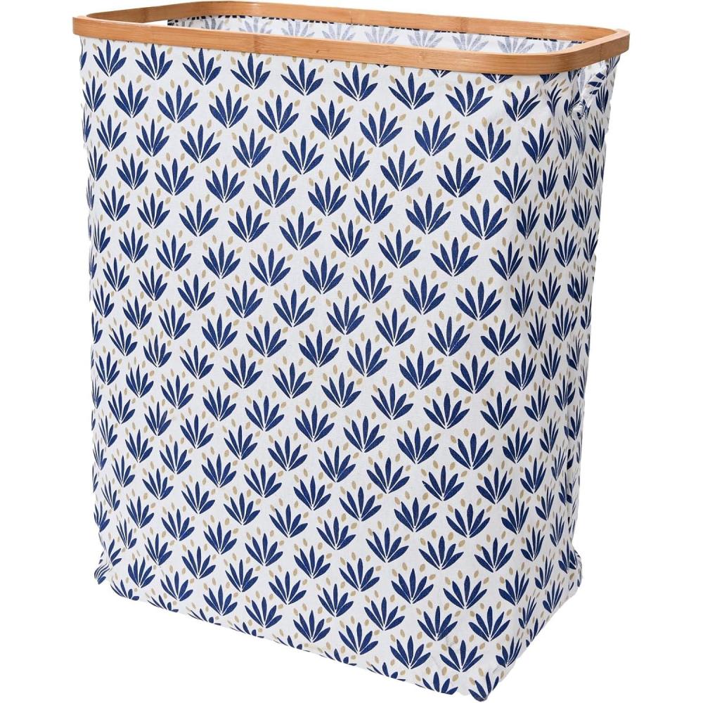 image:imageHousehold Essentials Bamboo Rimmed Rectangle Krush Hamper with Cutout Handles Blue CactiBlue Cacti