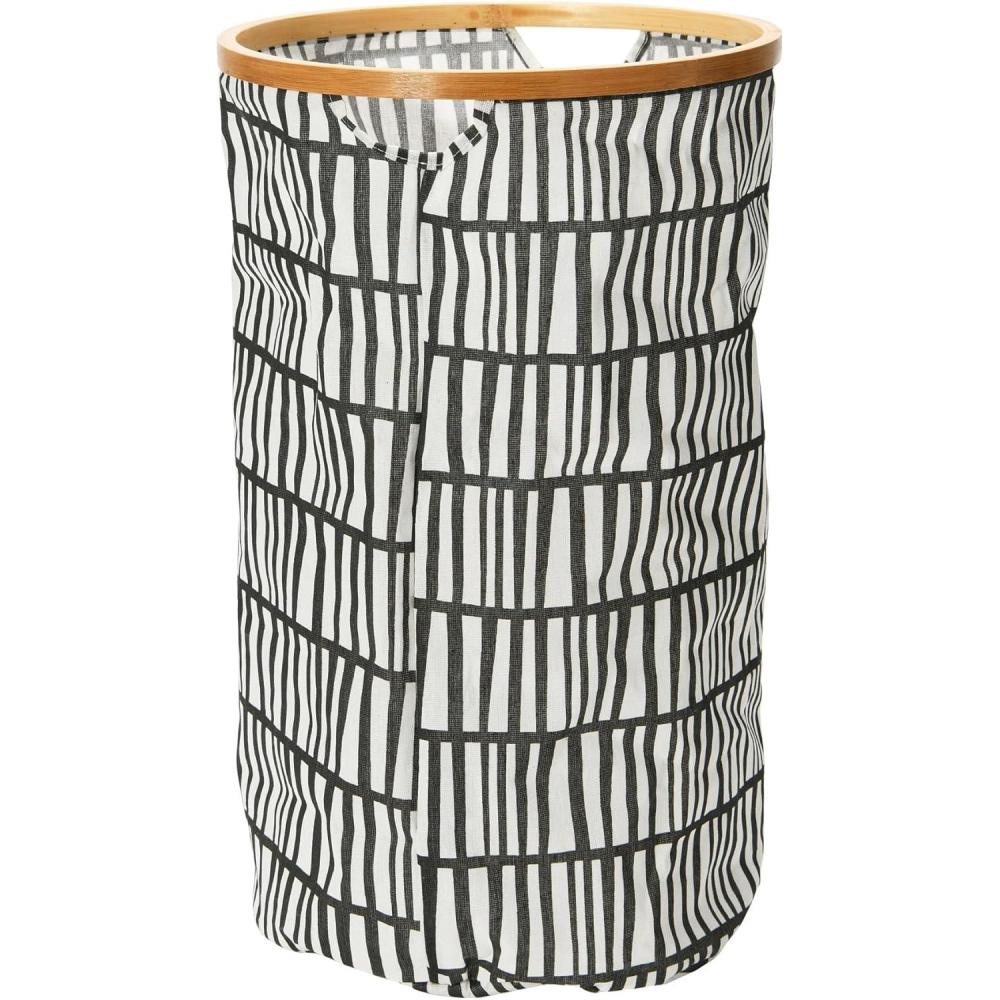 image:imageHousehold Essentials Bamboo Rimmed Round Krush Hamper with Cutout Handles Black and WhiteBlack and White