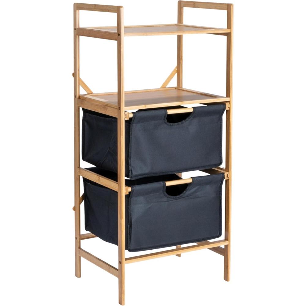 image:imageHousehold Essentials Bamboo Storage Shelf with Cotton Fabric Drawers Natural and Black