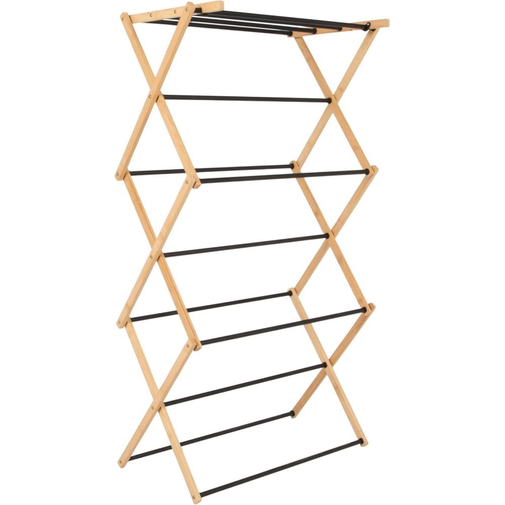 image:imageHousehold Essentials Bamboo VShaped Folding Clothes Drying Rack Compact Upscale Laundry Rack with 8 DowelsDrying Rack
