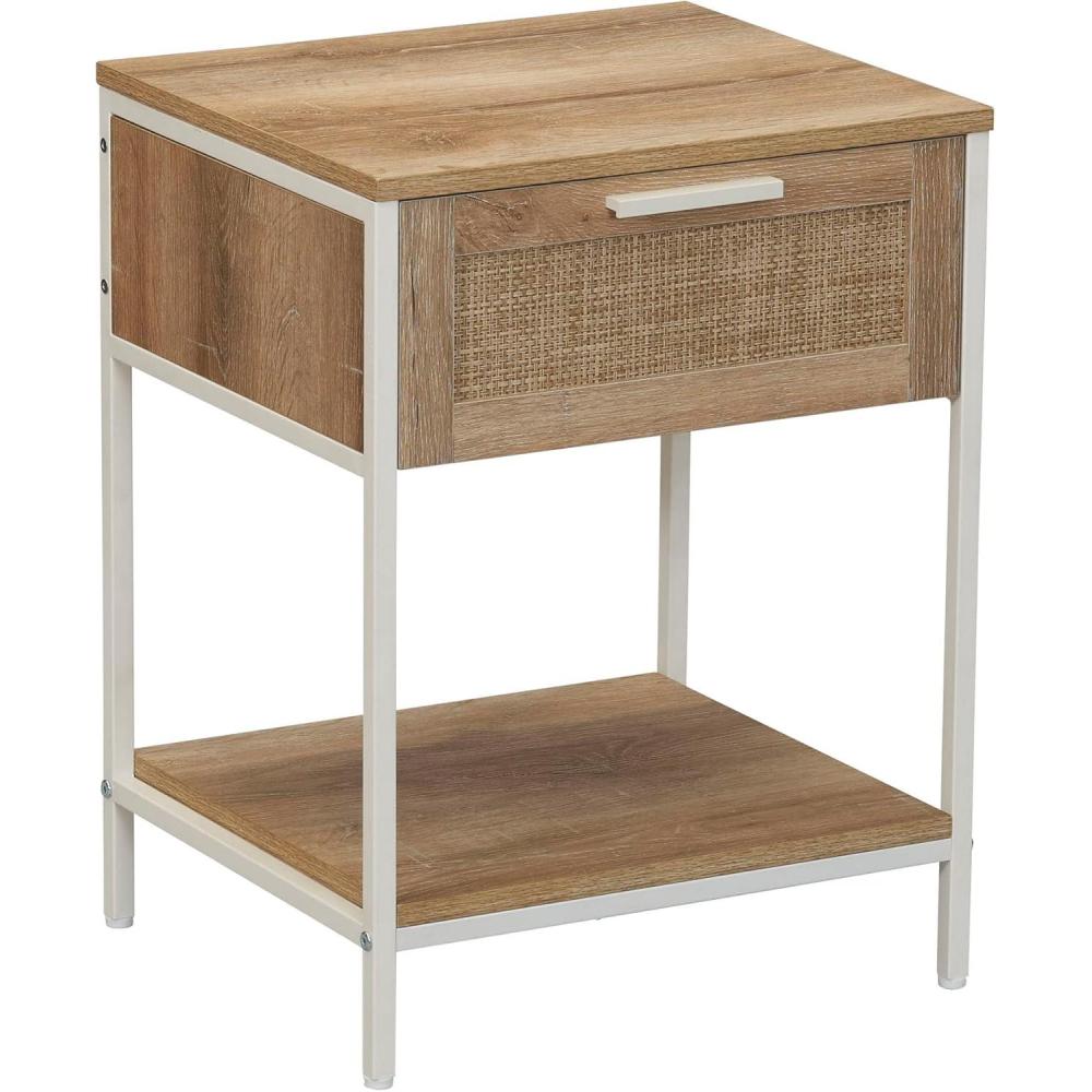 image:imageHousehold Essentials Bungalow Rectangular Console Sofa Table with Storage Shelf and 2 Drawers Black Oak Wood Grain Woven Front and Black MetalCoastal Oak Finish