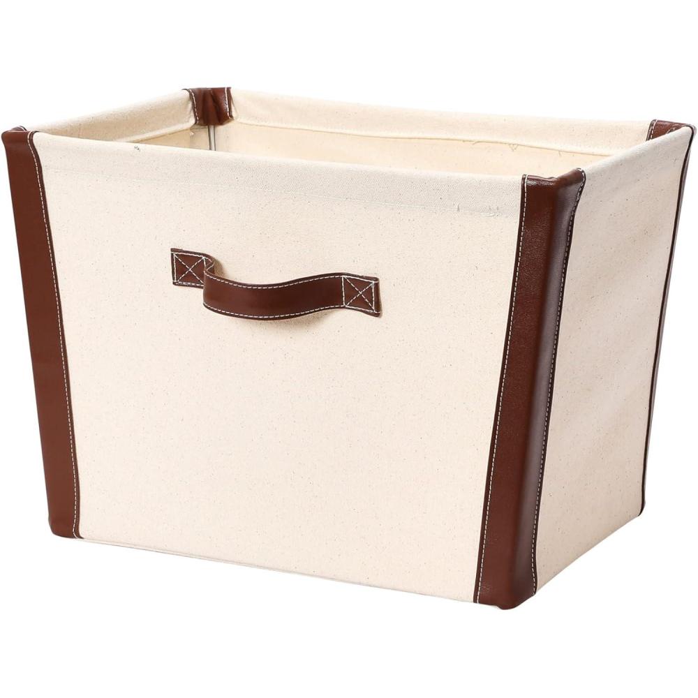 image:imageHousehold Essentials Canvas Bin with Vegan Leather Trim