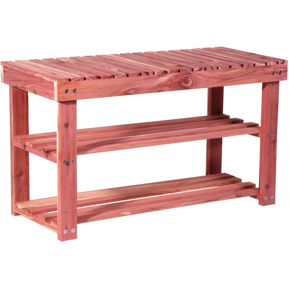 image:imageHousehold Essentials CedarFresh 2Tier Cedar Shoe Rack and Seat Bench 315w x 175h x 124d Rednatural