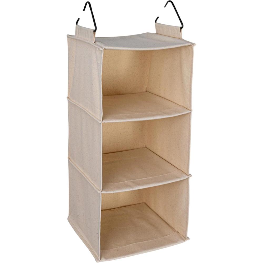 image:imageHousehold Essentials Cedarline 3Shelf Hanging Closet Organizer HeavyDuty Cotton Canvas Natural