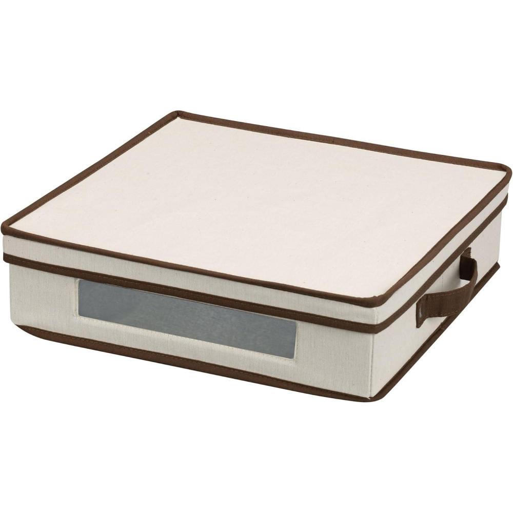 image:imageHousehold Essentials Charger Plate Storage Box Holds 12 Charger Plates with Felt Protectors Windowed Clear Front Panel Sturdy Siding with Handles Fully Removable Lid Perfect for Parties and HolidaysNatural