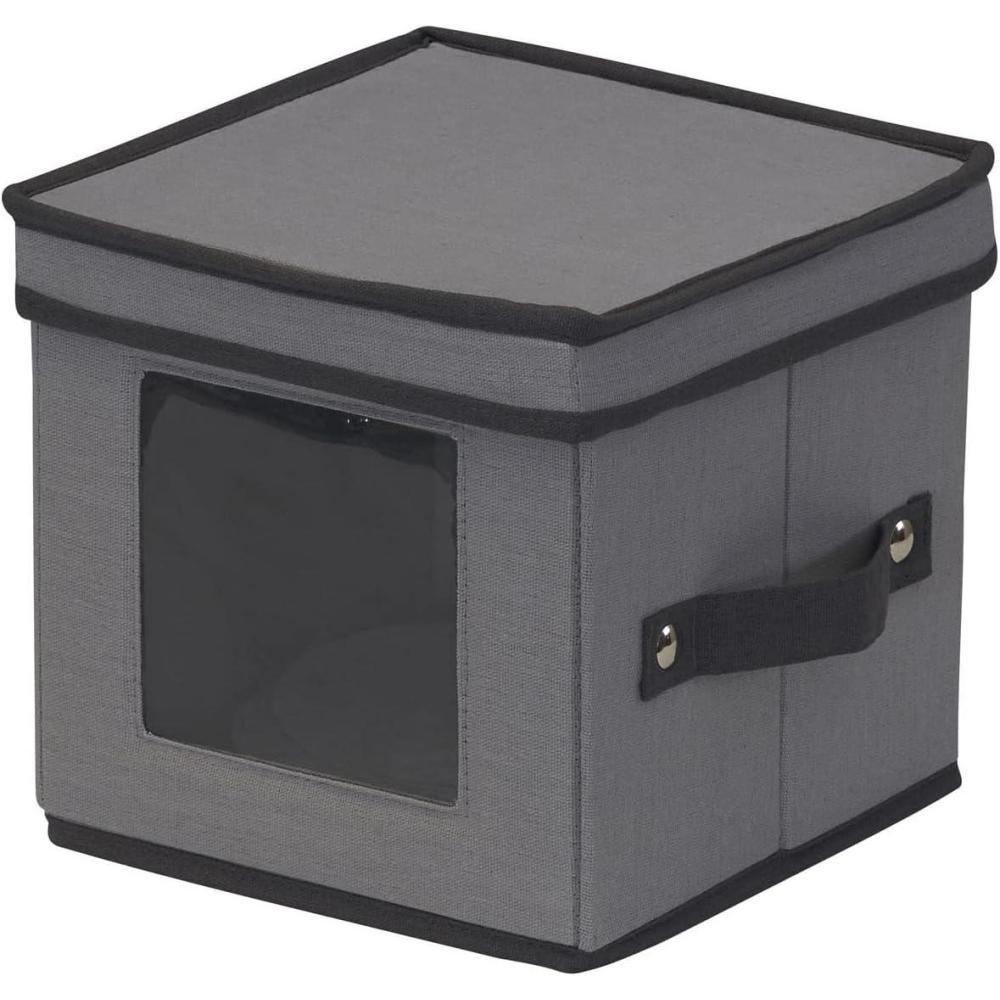 image:imageHousehold Essentials China Plate Storage Box Holds 12 Dessert Plates or Bowls Windowed Panel Sturdy Frame and Reinforced Handles Felt Cushions Fully Removable Lid Gray