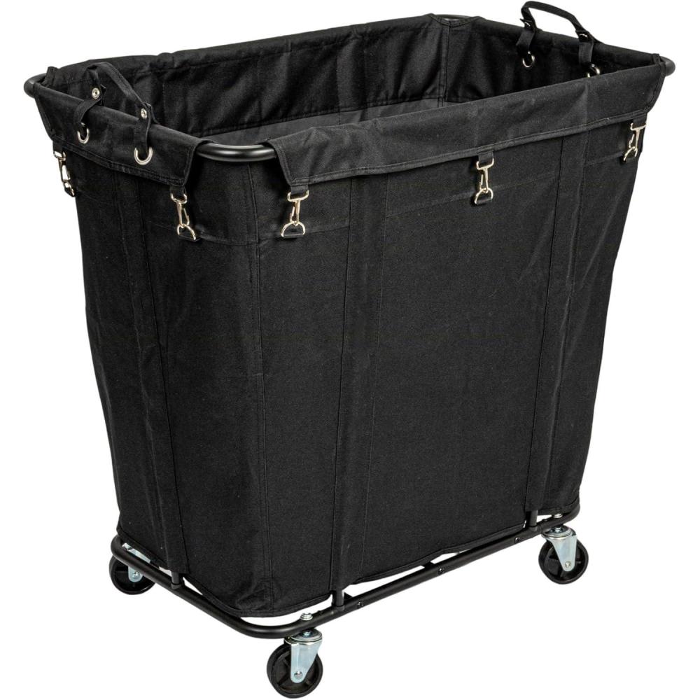 image:imageHousehold Essentials Commercial Laundry Cart with Rolling Caster Wheels Natural Canvas Liner with Black Steel FrameBlackBlack