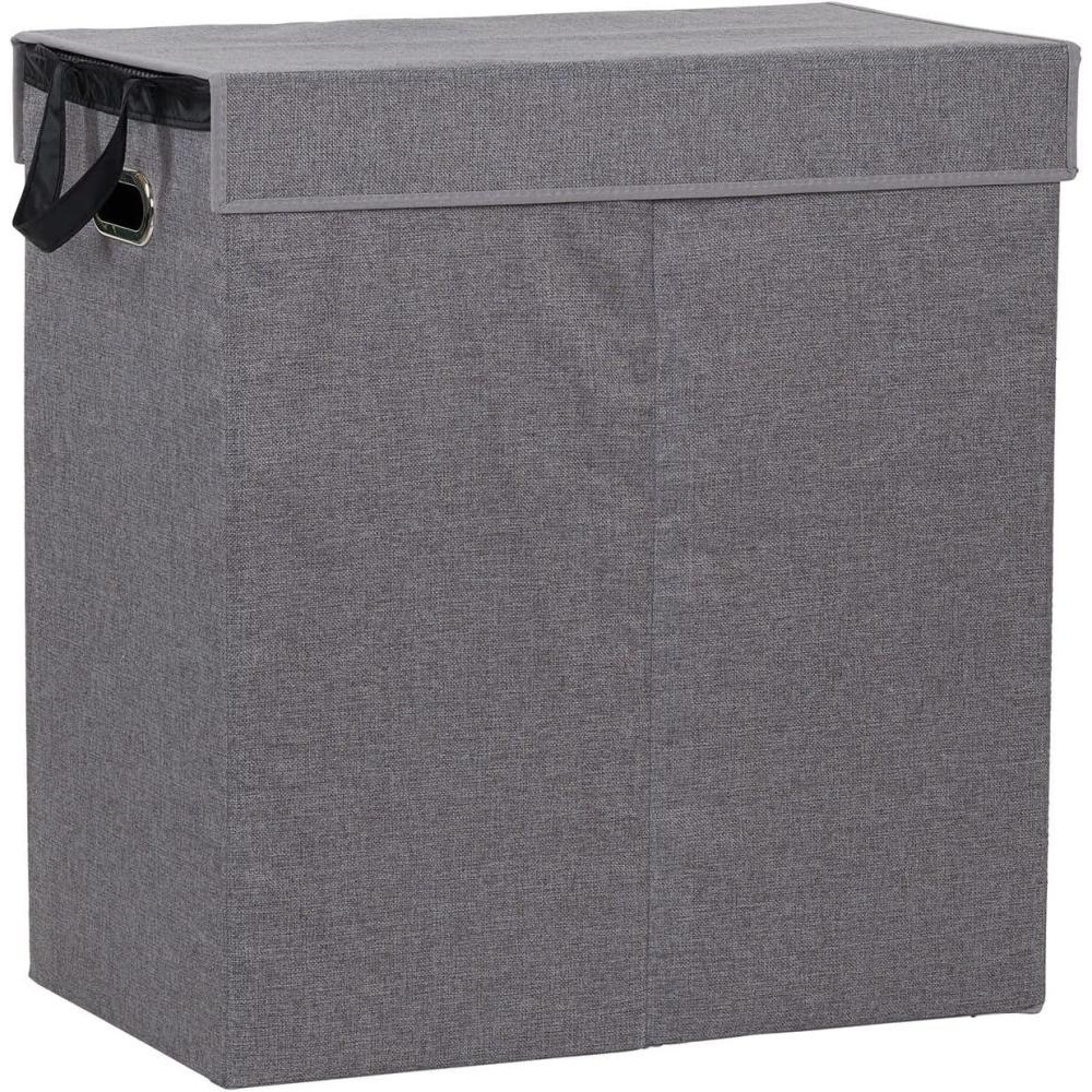 image:imageHousehold Essentials Double Laundry Hamper with Lid and Grommet Handles Desert Sand SorterGrey
