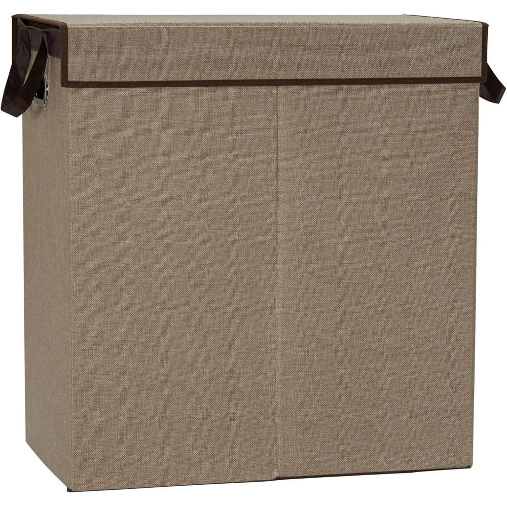 image:imageHousehold Essentials Double Laundry Hamper with Lid and Grommet Handles Desert Sand SorterSand