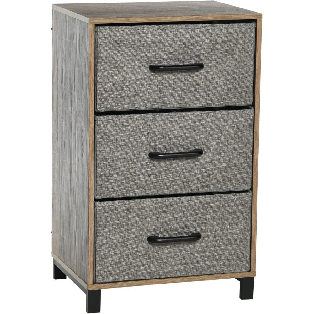 image:imageHousehold Essentials Dresser Tower Chest of Drawers Coastal Oak Rustic Wood Grain with 4 Beige Strorage DrawersAshwood