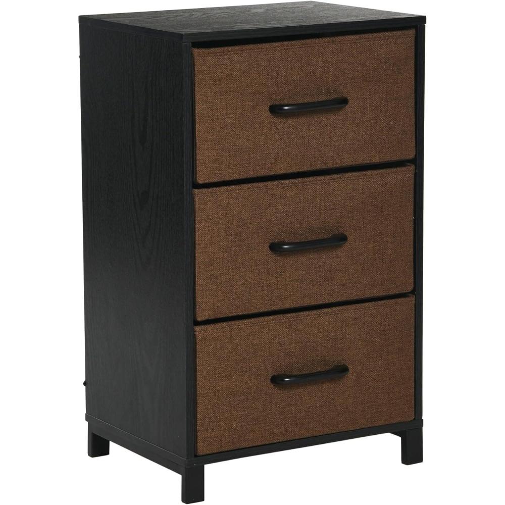 image:imageHousehold Essentials Dresser Tower Chest of Drawers Coastal Oak Rustic Wood Grain with 4 Beige Strorage DrawersBlack Oak
