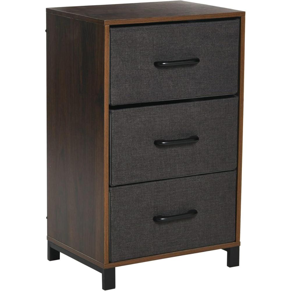 image:imageHousehold Essentials Dresser Tower Chest of Drawers Coastal Oak Rustic Wood Grain with 4 Beige Strorage DrawersWalnut2