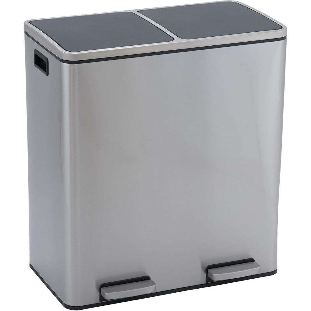 image:imageHousehold Essentials Dual Compartment Trash Can with 30 Liter 8 Gallon Medium Bins Stainless Steel for Trash and Recycling 946031