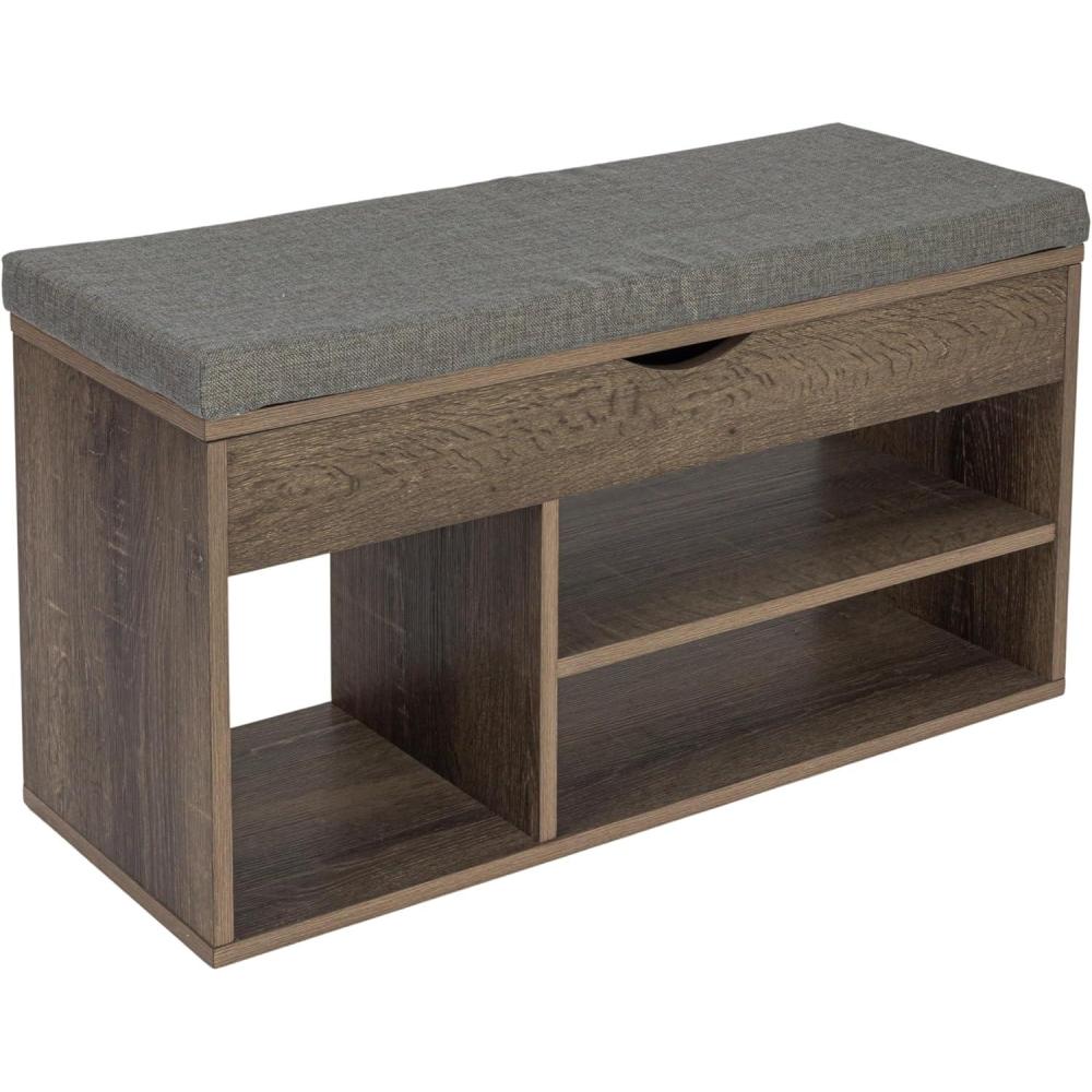 image:imageHousehold Essentials Entryway Storage Bench with Lifttop Lid and 3 Shoe Compartments in Ashwood Rustic Wood Grain