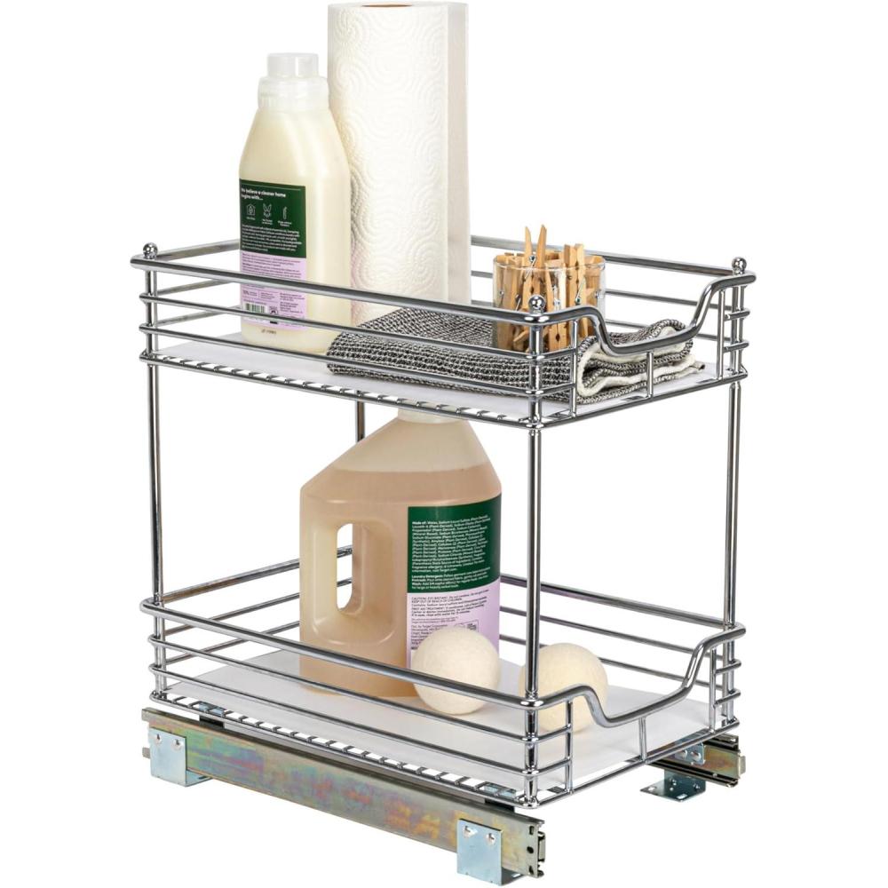 image:imageHousehold Essentials Glidez ChromePlated Steel 2Tier Sliding Under Sink Cabinet Organizer Chrome2Tier