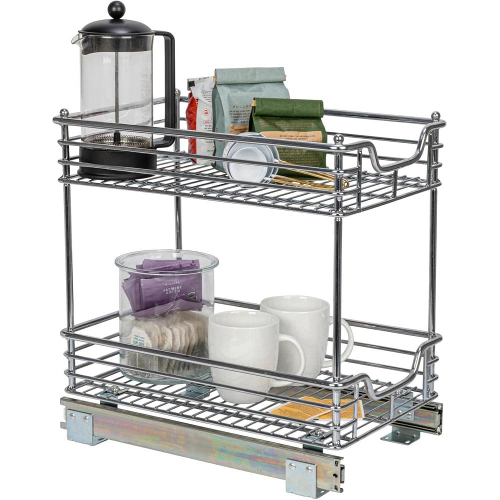 image:imageHousehold Essentials Glidez ChromePlated Steel 2Tier Sliding Under Sink Cabinet Organizer Chrome2Tier Sliding