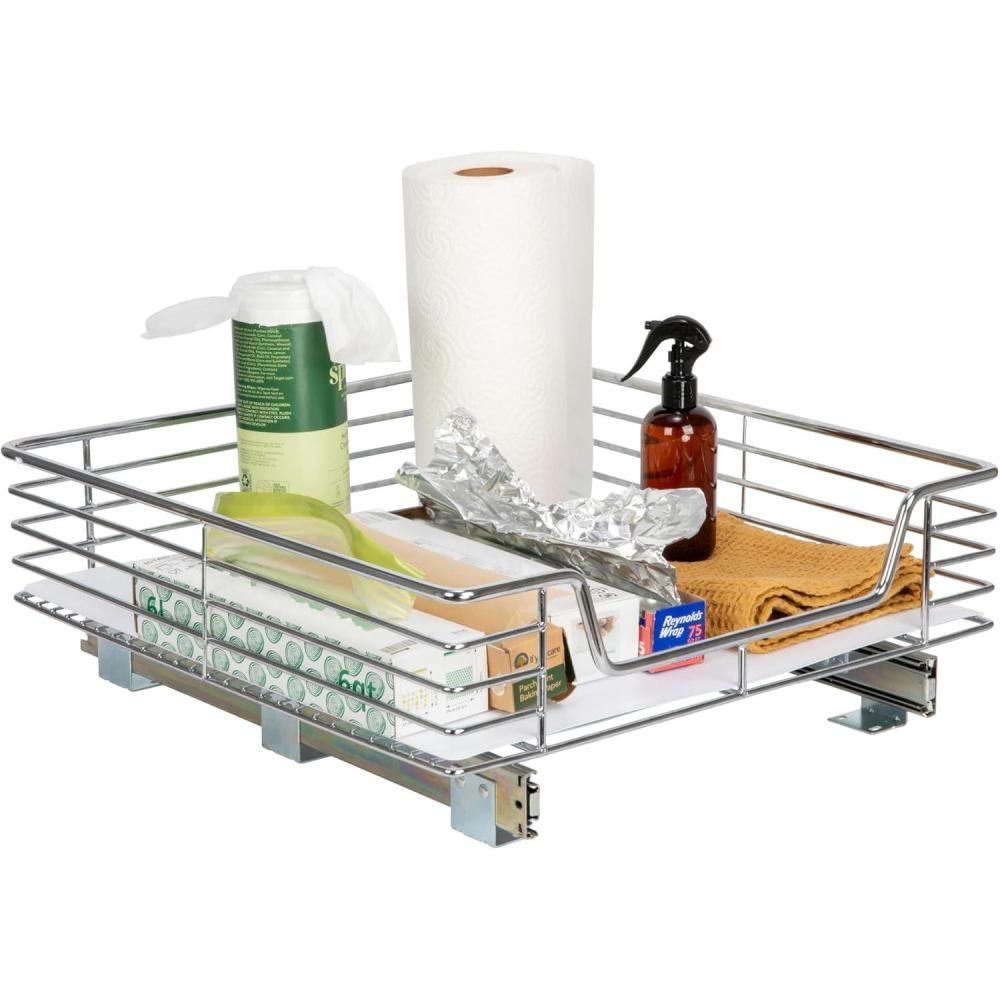 image:imageHousehold Essentials Glidez ChromePlated Steel 2Tier Sliding Under Sink Cabinet Organizer ChromeSingle Tier