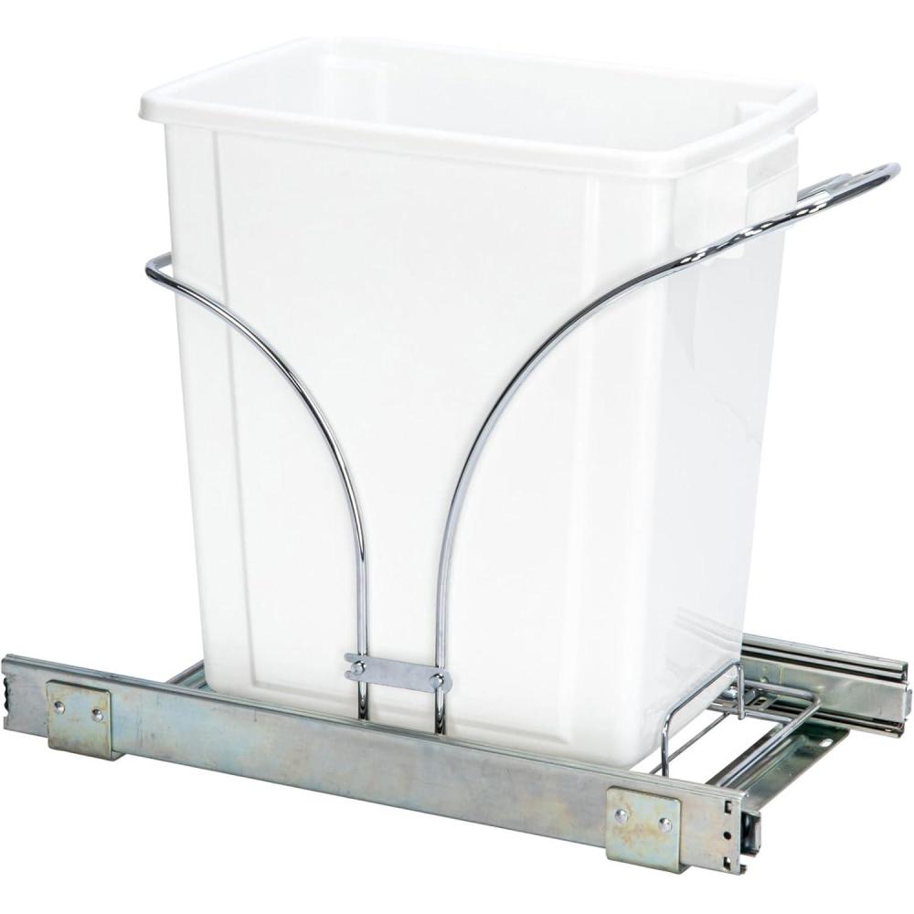image:imageHousehold Essentials Glidez ChromePlated Steel PullOutSlideOut Discreet Double 9 Gallon Plastic Trash Cans and Recycling Bins for Under Cabinet Use  Fits Standard Size Cabinet Chrome and WhiteWhite