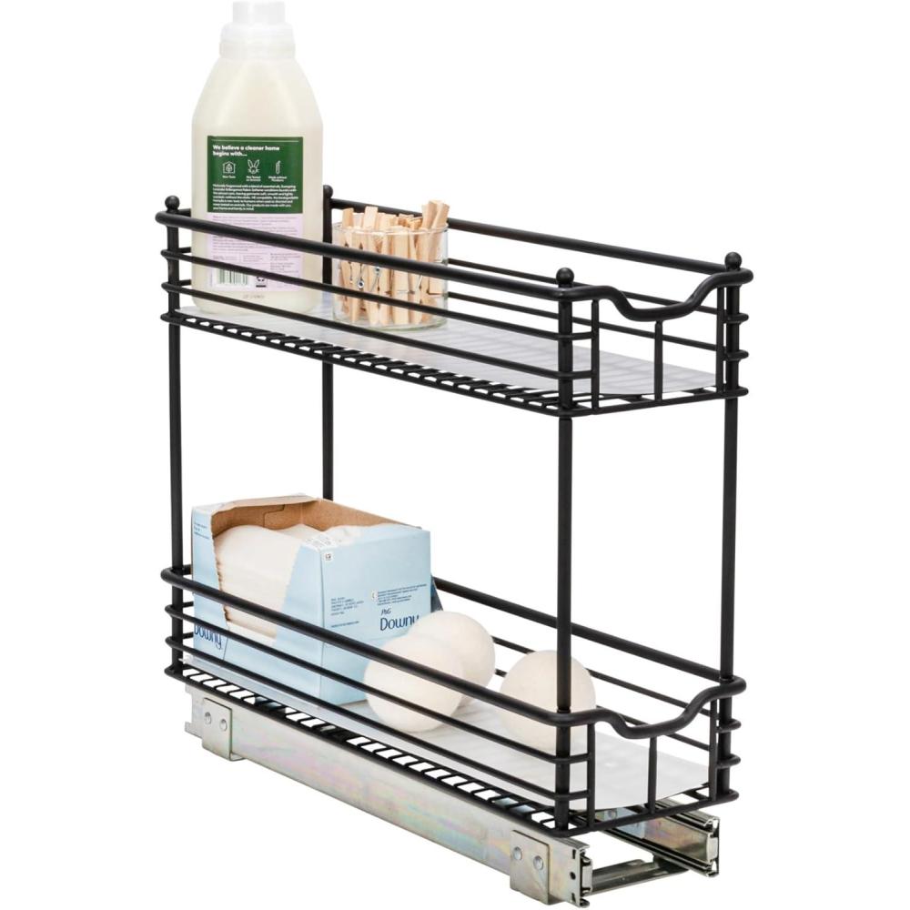 image:imageHousehold Essentials Glidez PowderCoated Steel PullOutSlideOut Basket Storage Organizer for Under Sink or Under Cabinet Use 2Tier Design Fits Standard Size Cabinet or Shelf WhiteBlack