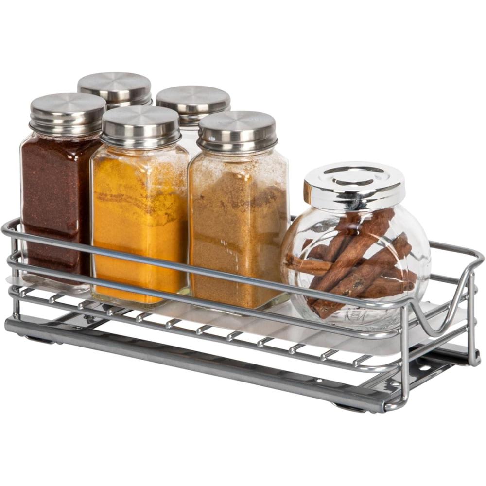 image:imageHousehold Essentials Glidez PowderCoated Steel PullOutSlideOut Storage Organizer with Plastic Liners for Spice Rack Use  2 Tier Design  Fits Standard Size Cabinet or Shelf Brushed Silver1Tier