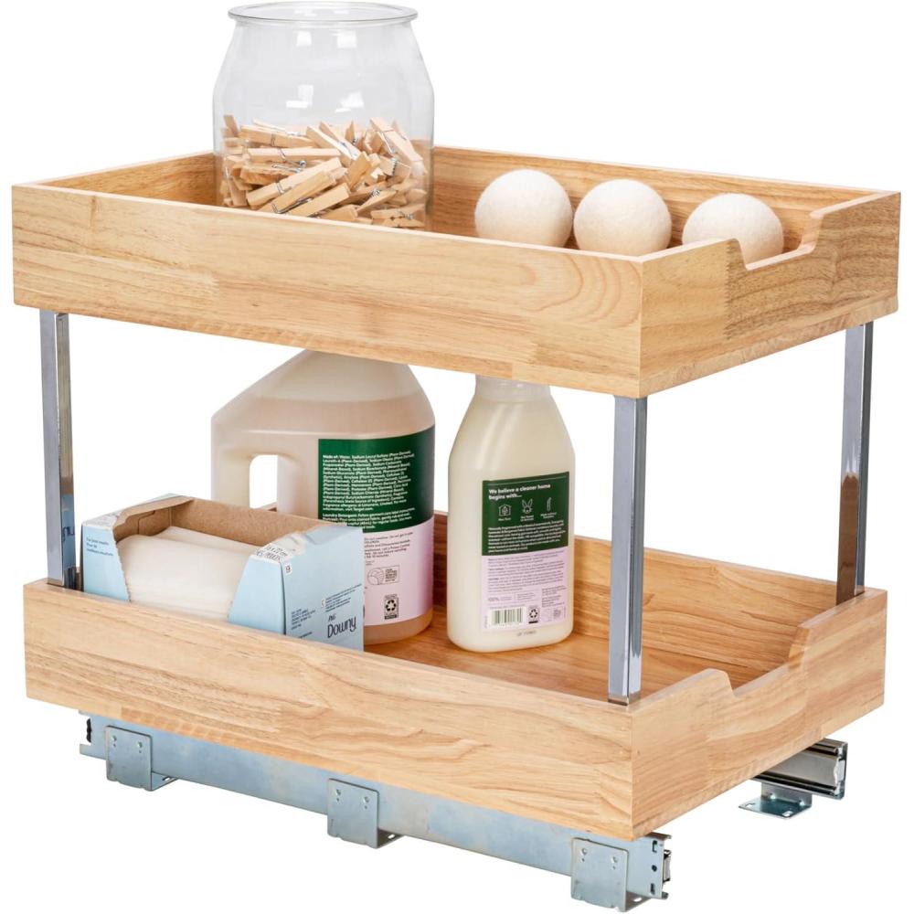 image:imageHousehold Essentials Glidez Steel and Wood PullOutSlideOut Storage Organizer for Under Cabinet Use 1Tier Design Fits Standard Size Cabinet or Shelf Brushed Nickel and Natural2Tier