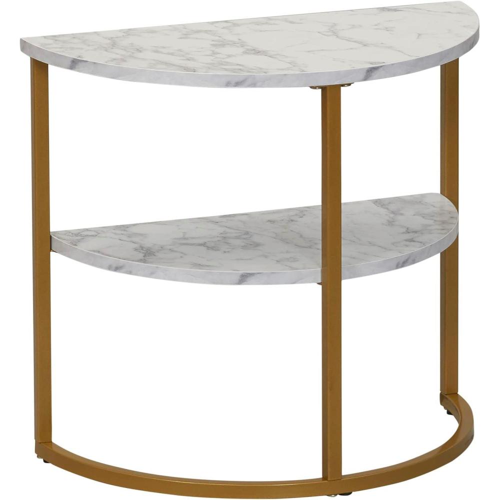 image:imageHousehold Essentials Half Moon Rectangular Coffee Table Black Oak Wood Grain and Gold MetalWhite Marble