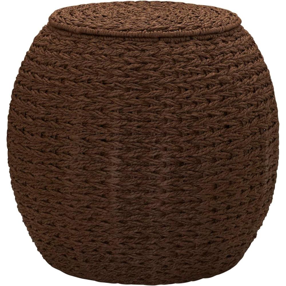 image:imageHousehold Essentials Handwoven Paper Rope Barrel Wicker Storage Basket Side Table BrownBrown Paper Rope